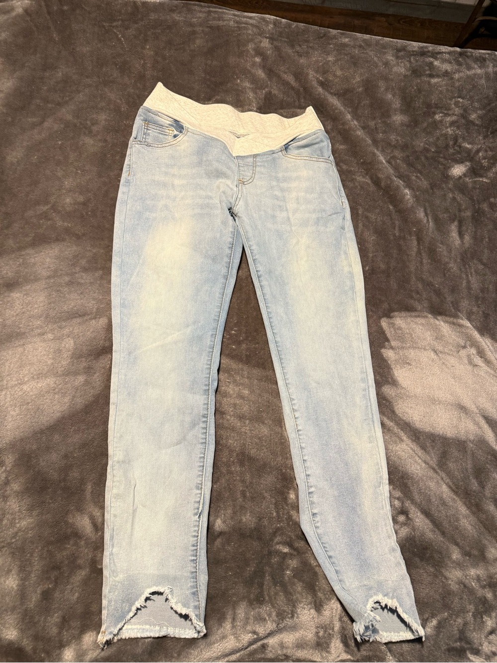 Light Blue Maternity Stretch Skinny Jeans with Elastic Waistband
